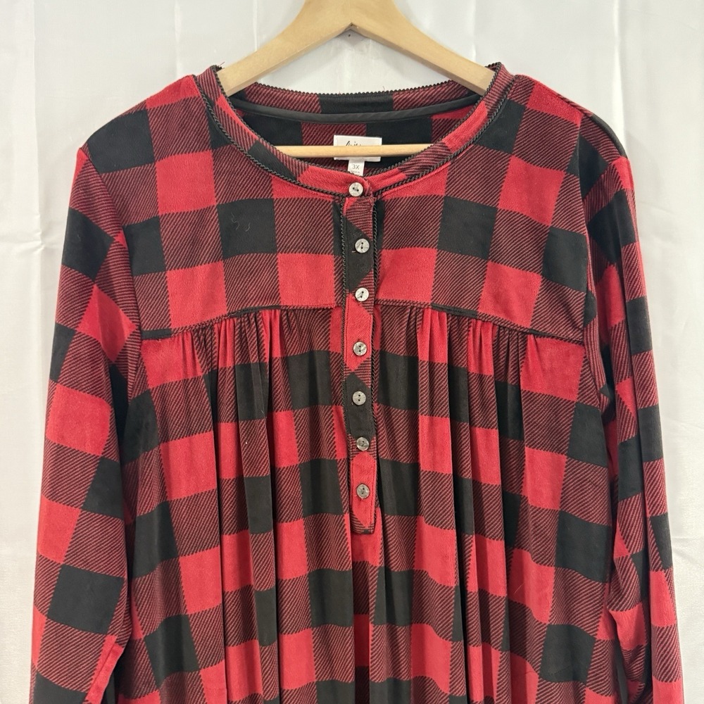 Aria Nightgown Womens 3X Soft Buffalo Plaid Red Fleece Warm Modest Grandma Long